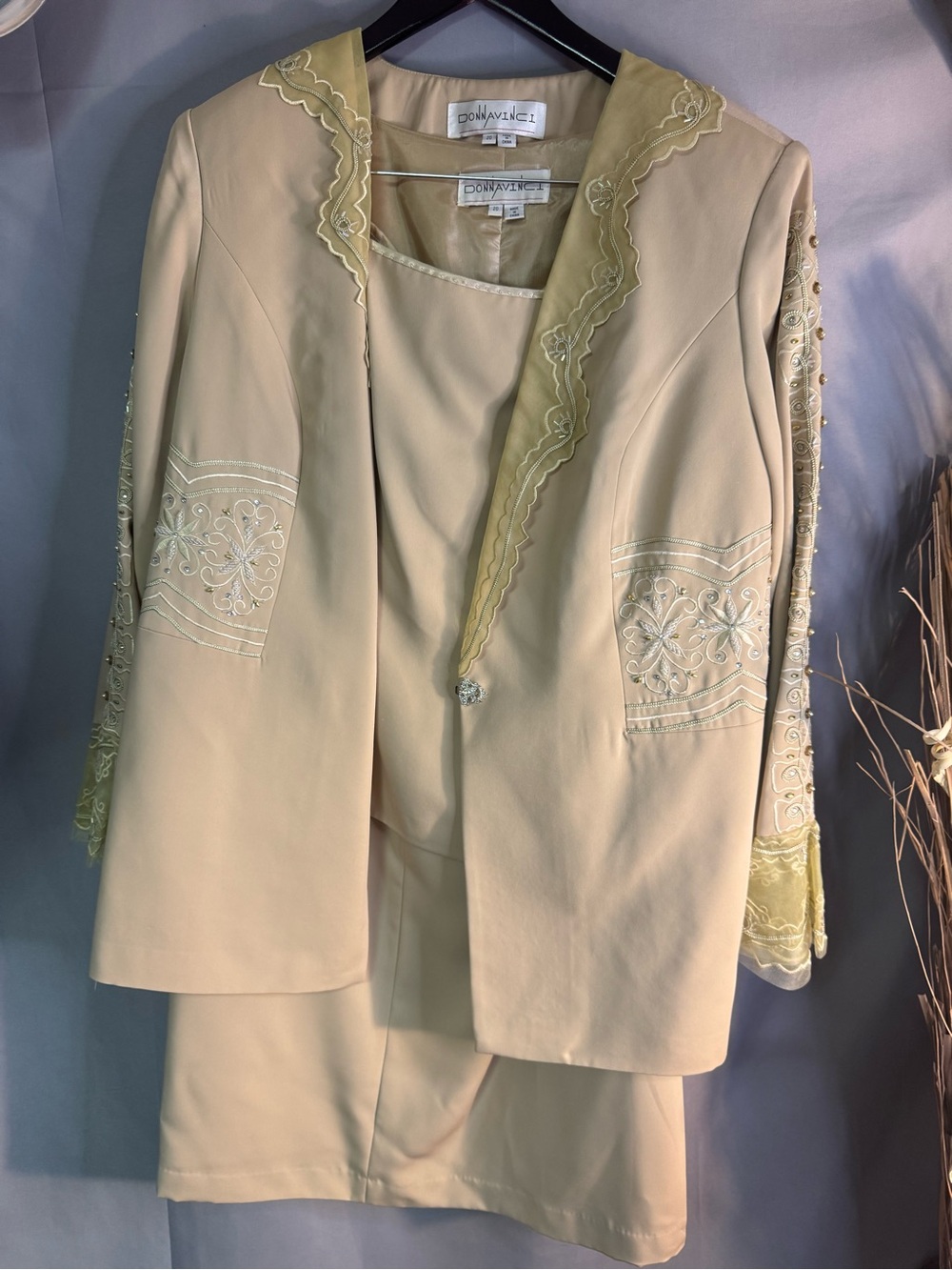 Women's Cream Embroidered Three Piece Suit
